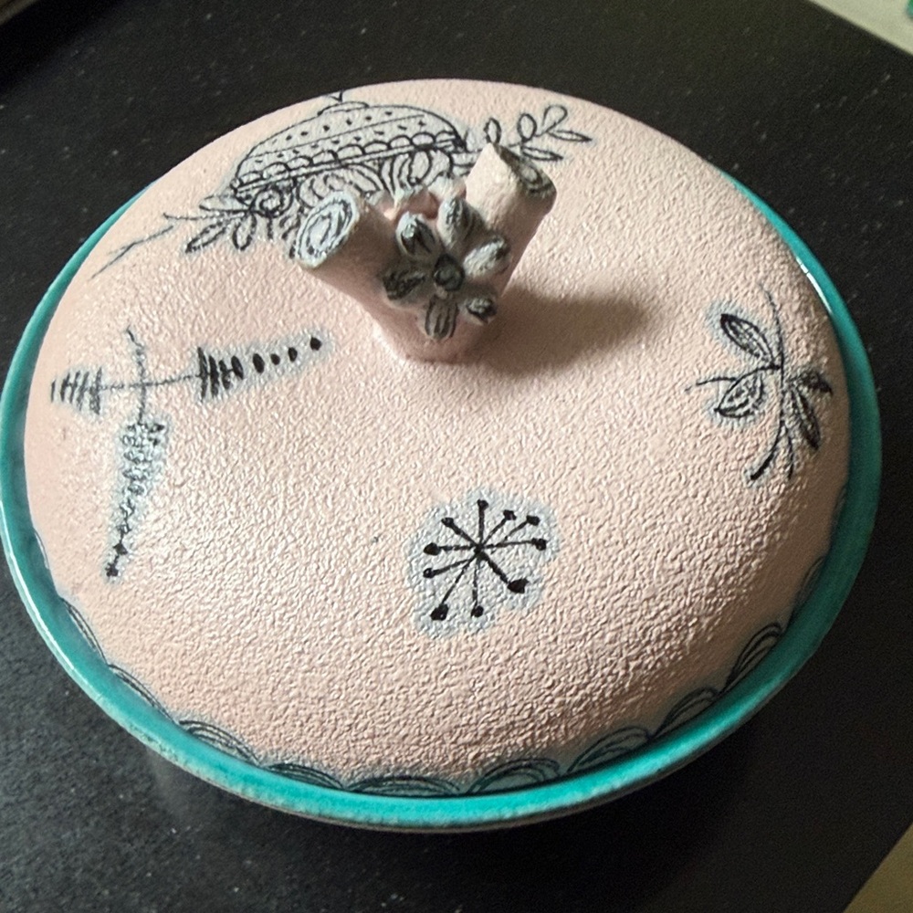 Artistic Ceramic Lidded Bowl with Floral Design